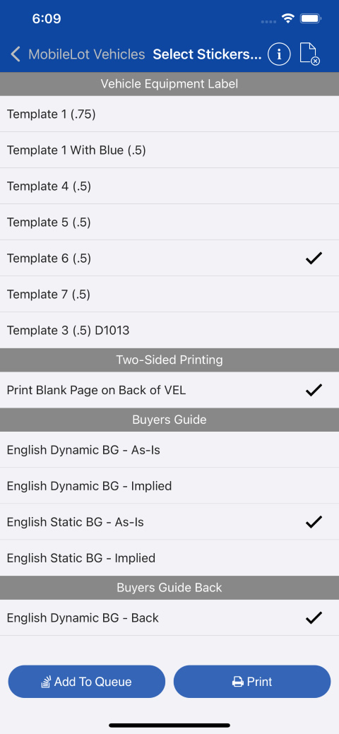 Print Queue for Two-Sided VEL and Monroney Labels | Better Than Home Net